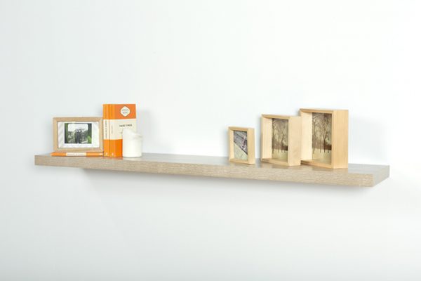 Flexi Storage Decorative Shelving Floating Shelf Oak 1200 x 240 x 38mm fitted on wall with decorations on top