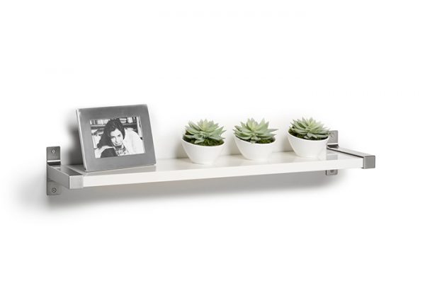 Flexi Storage Decorative Shelving Style Shelf White Matt 600 x 190 x 24mm fitted on wall with decorations on top