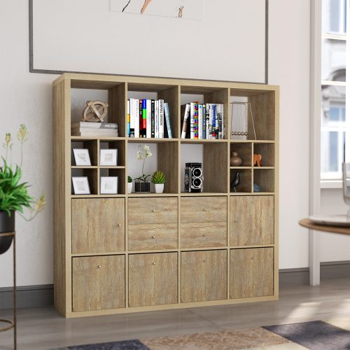 Flexi Storage Clever Cube 4 x 4 Cube Oak Storage Unit used in a living room