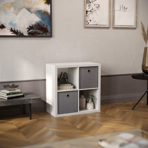 Flexi Storage Clever Cube Premium Fabric Insert Woven Silver fitted inside Clever Cube 2x2 Unit White in living room
