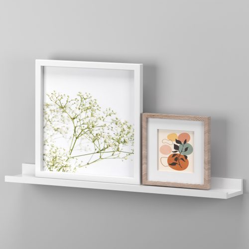 Flexi Storage Decorative Shelving Photo Shelf 600x100x35mm fitted on wall with decorations on the shelf