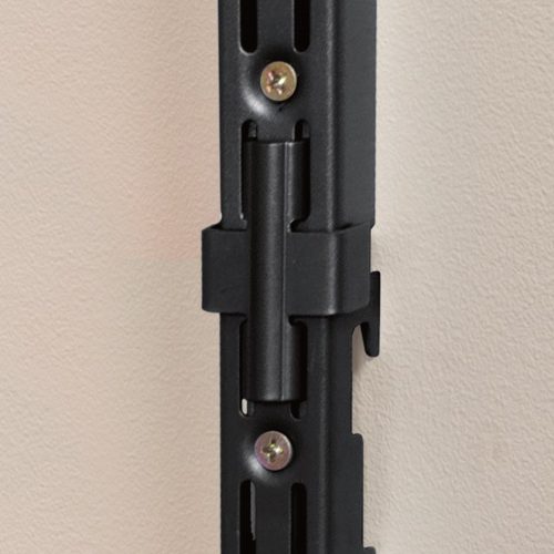 Flexi Storage Home Solutions Double Slot Wall Strip Joiners Black installed on wall with Double Slot Wall Strips joined
