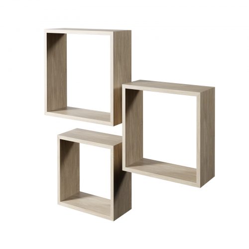Flexi Storage Decorative Shelving Wall Mount Cubes Oak 3PK isolated
