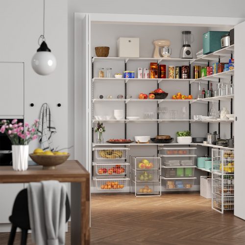 Flexi Storage Home Solutions Full Width Wire Basket 2 Runner 185mm fitted to Home Solutions Sliding Basket system in pantry