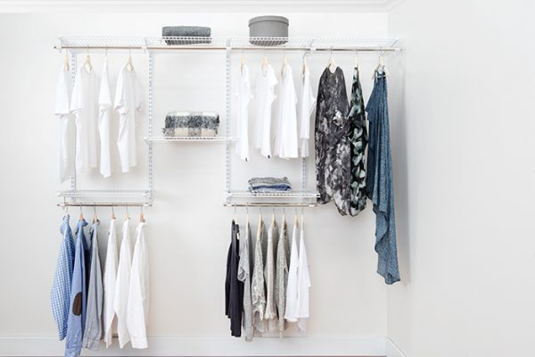 Flexi Storage Home Solutions 2.4m Wardrobe Starter Kit White installed and filled with clothes
