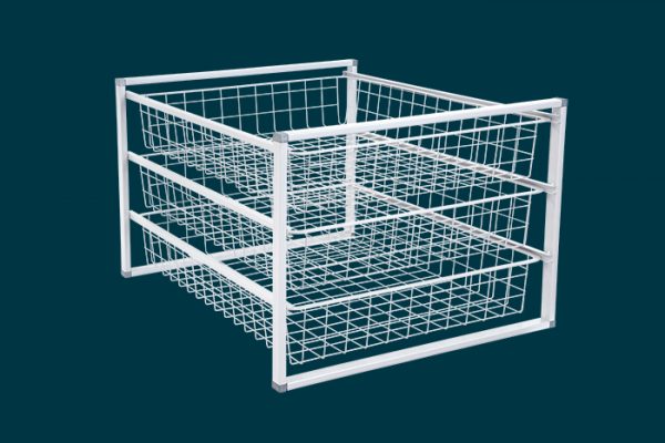 Flexi Storage Home Solutions 3 Runnner Frame White constructed with 435mm Cross Bars and fitted with 1 Runner Wire Baskets