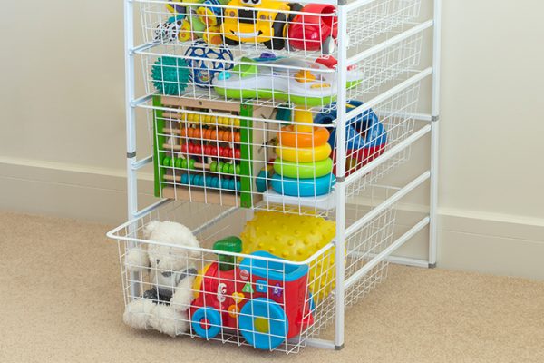 Flexi Storage Home Solutions Full Width Wire Basket 2 Runner 185mm fitted to Home Solutions Runner Frame system in a kids room