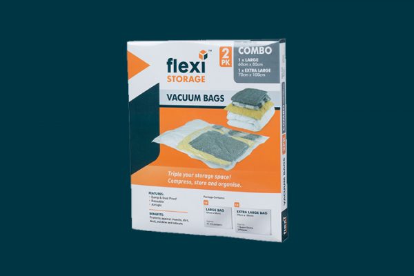 Flexi Storage Vacuum Storage Bag Combo 2 Pack packaging isolated