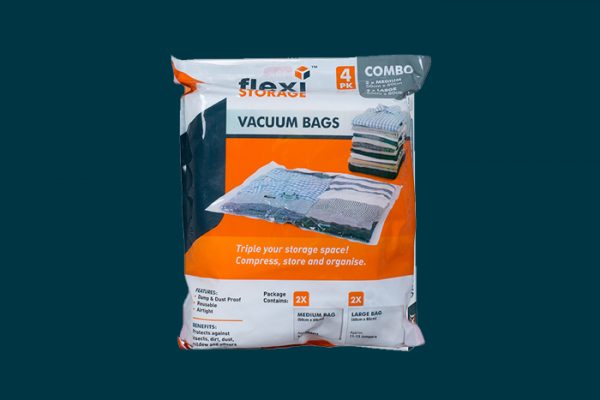 Flexi Storage Vacuum Storage Bag Combo 4 Pack packaging isolated