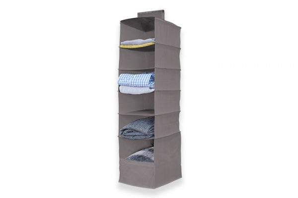 Flexi Storage 6 Shelf Hanging Organiser filled with clothing