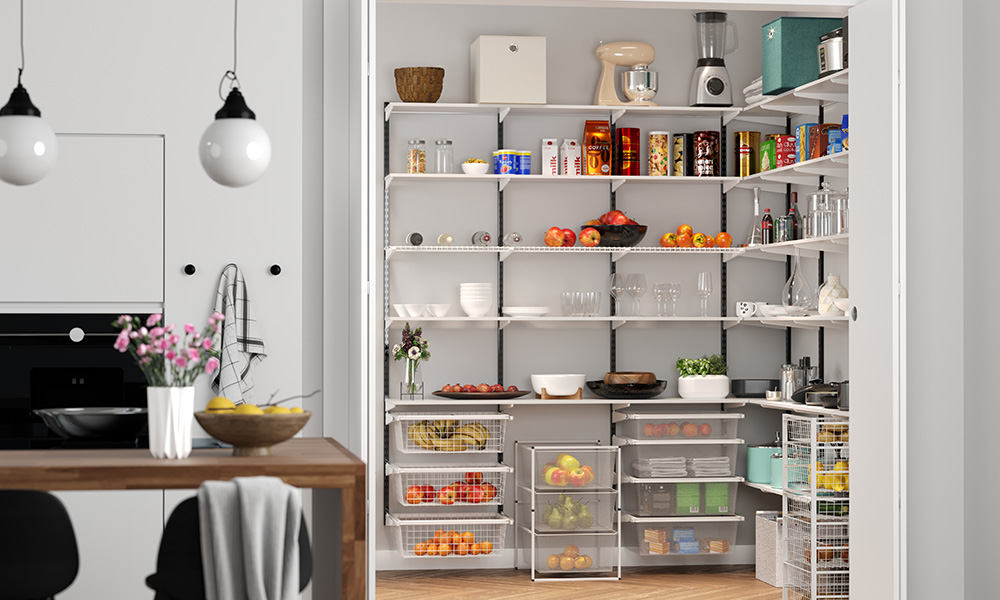 Double Slot System installed as a pantry with food and appliances